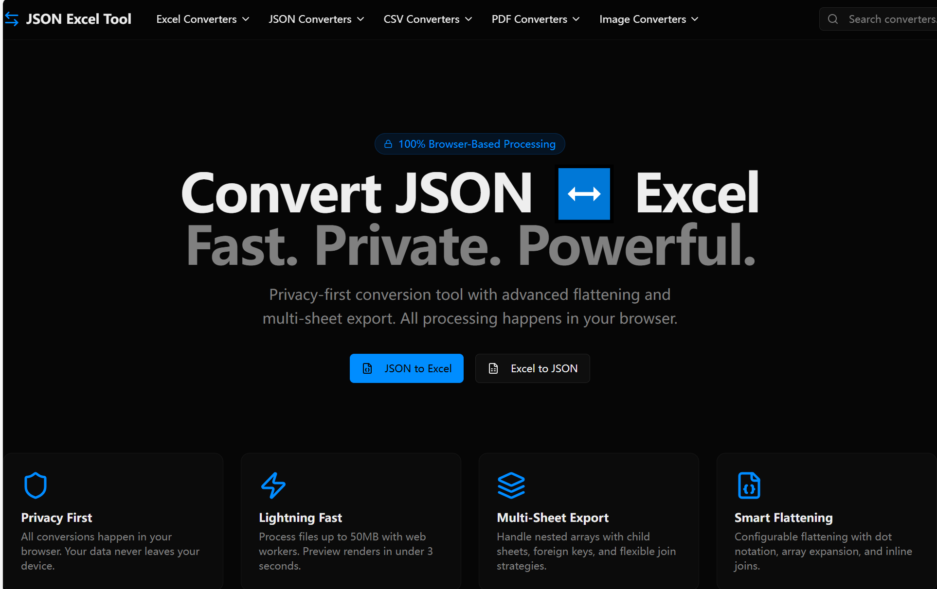 Convert JSON ↔ Excel Fast. Pri